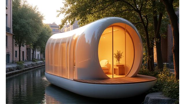 Un pod wellness Vitalegno all'aperto sui Navigli, Milano, con elementi naturali e tecnologia integrata.