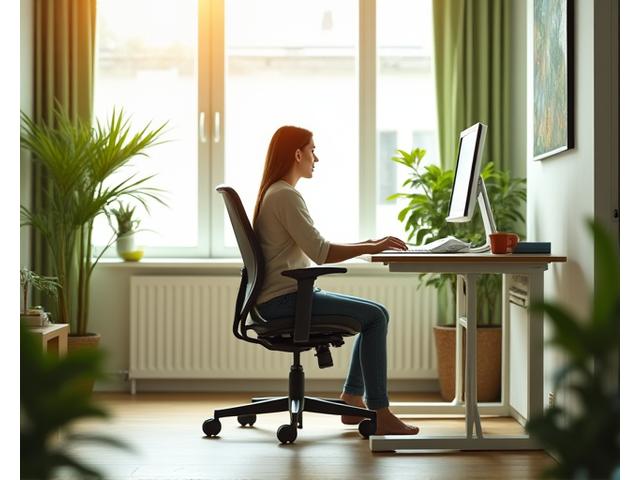 Postazione di lavoro ergonomica con sedia e scrivania regolabile