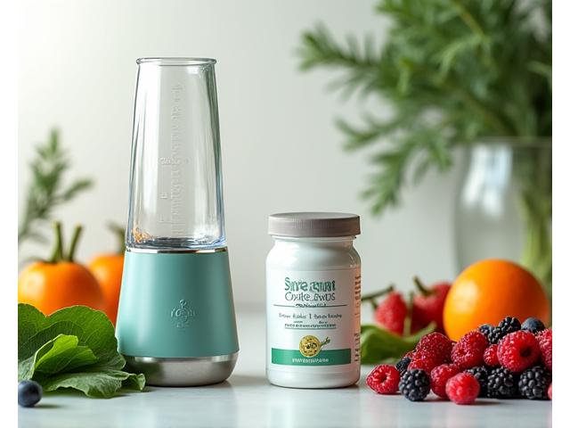 Integratori di qualità e un frullatore per nutrizione